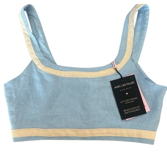Avec Les Filles Linen Blend Crop Top In The Color Ice Blue Size Small NWT - Picture 2 of 6